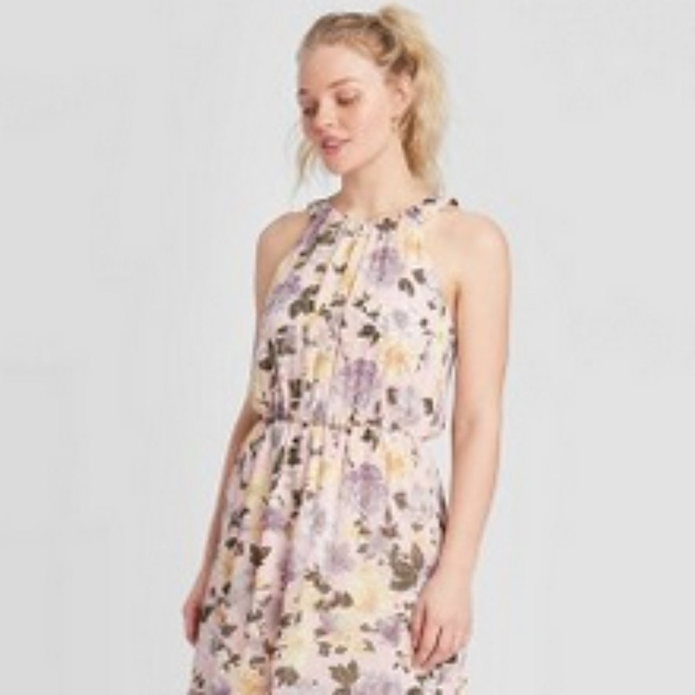 NWT Xhilaration Blush Halter Floral Ruffle Dress S